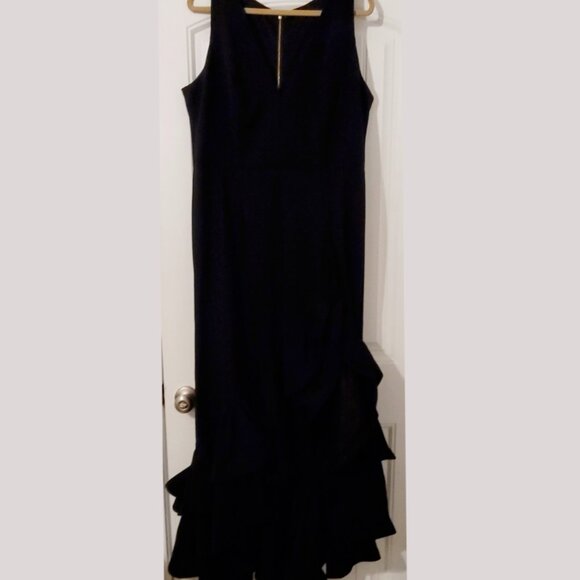 NEW - Betsy & Adam Black Ruffle Gown - Picture 2 of 6